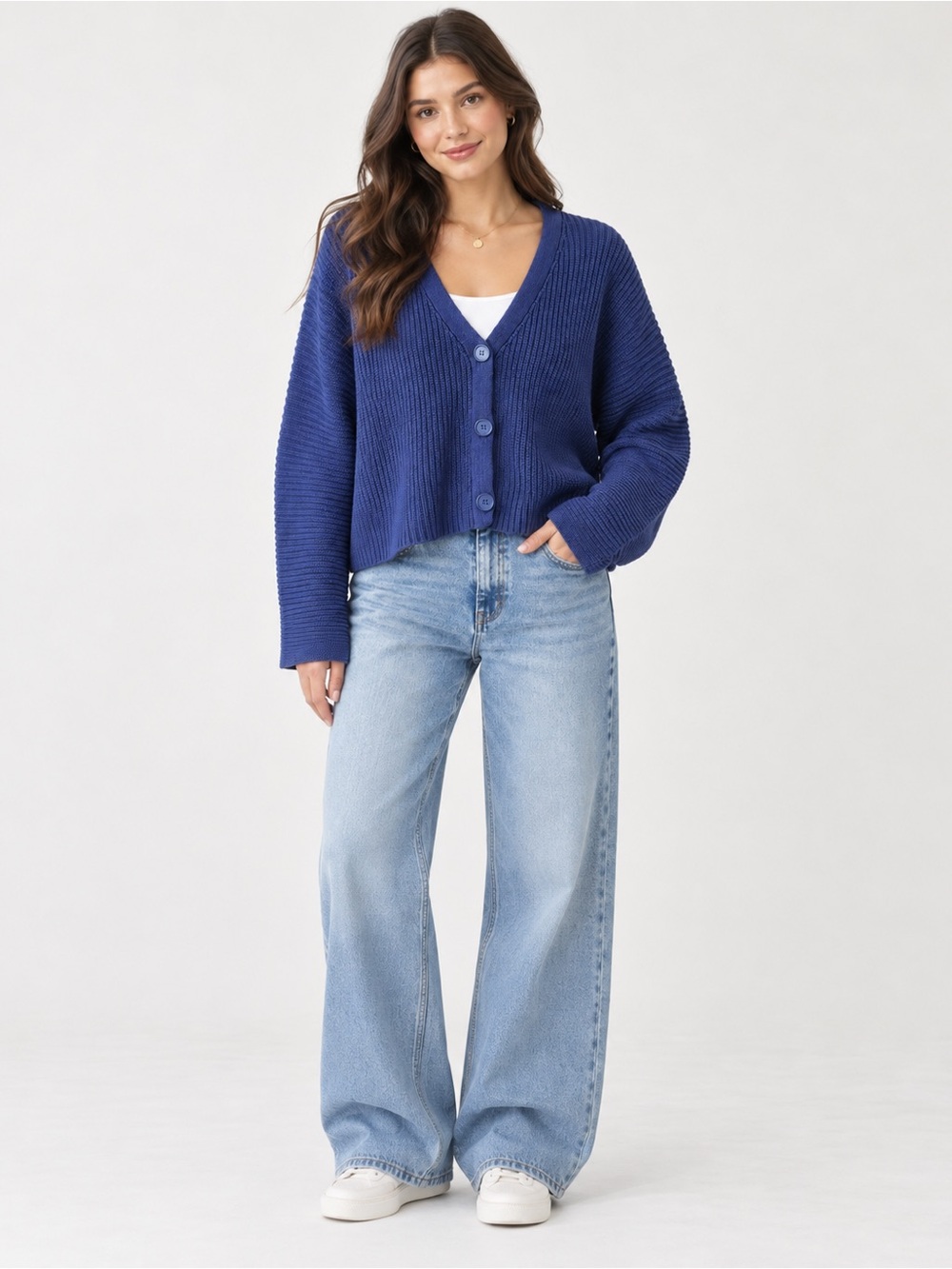 Forever 21 Royal Blue V-Neck Button Cardigan